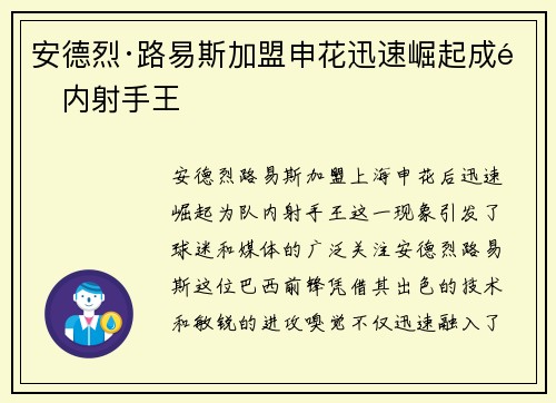 安德烈·路易斯加盟申花迅速崛起成队内射手王 安德烈·路易斯加盟申花迅速崛起成队内射手王